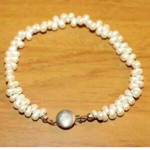 Vintage Freshwater Rice Pearl Bracelet Decorative Silver Tone Clasp Jewelry